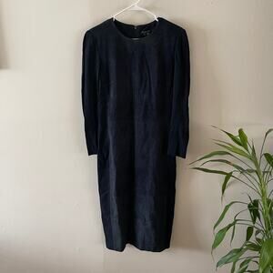 Theory Womens 8 Ekundayo Suede Ponte Midi Dress Navy Side Panels Designer